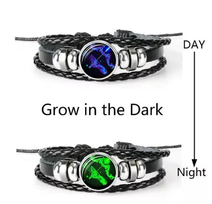 Luminous Zodiac Constellation Braided Couples Leather Bracelet for Men