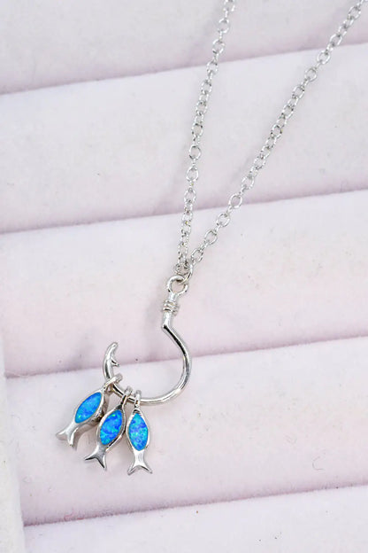 Silver Opal Fish Charm Necklace