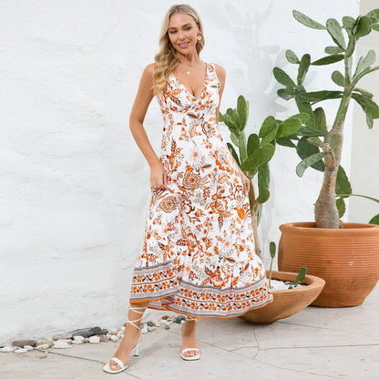 Floral V-Neck Sleeveless Maxi Dress