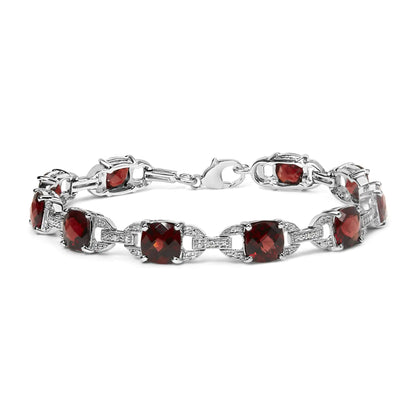 Sterling Silver Red Garnet Diamond Tennis Bracelet