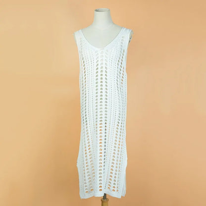 Hollowed Out V-Neck Sleeveless Crochet Beach Dress