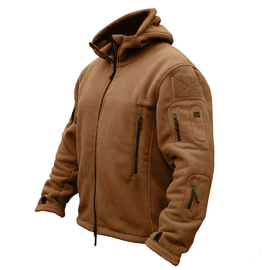 CupoJito Mens Tactical Jacket Hoodie Winter Warm Military Sport Long Sleeve Fleece Coats Khaki1-S