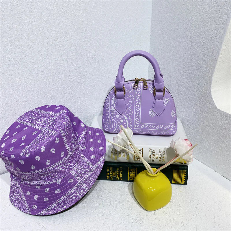 Cashew Flower Fisherman's Hat & Shell Handbag Set