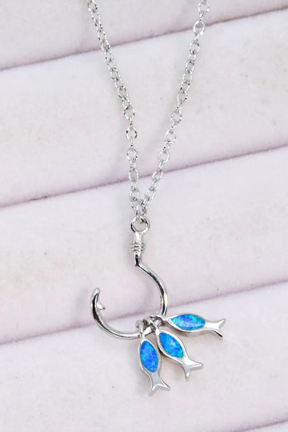 Silver Opal Fish Charm Necklace