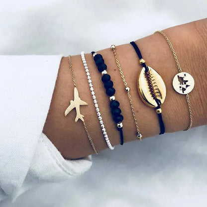 5-piece Bohemian Shell Moon Charm Bracelet Set for Women