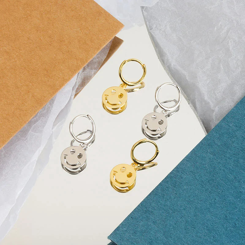 Sterling Silver Smiley Face Drop Earrings for Women