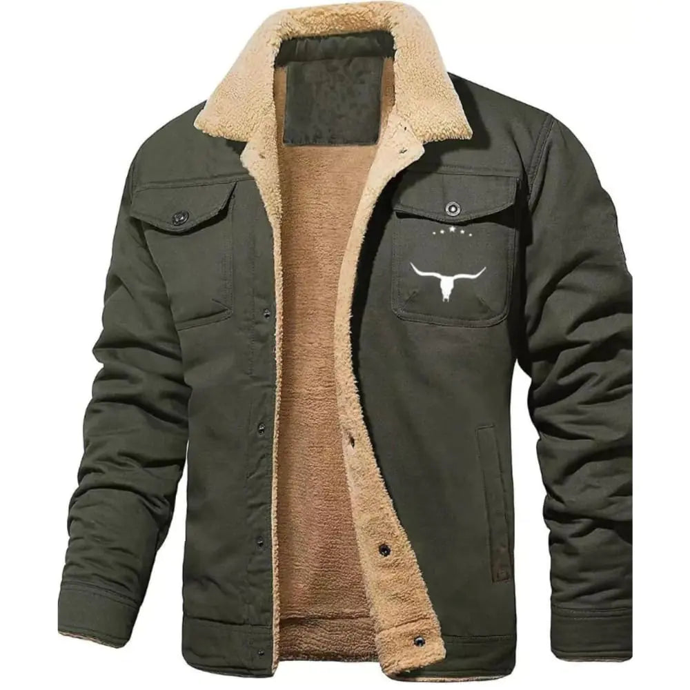 HOTYD Fleece Jacket Men Winter Jackets for Men Sherpa Lined Jacket Warm Jackets Mens Lapel Coats Western Cowboy Jackets Stand Collar Thick Jackets Casual Trucker Jackets Military Jackets Green XL