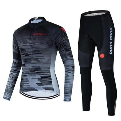 Mens Cycling Jersey Set Long Sleeve Cycling Clothing Road Bike Shirts Bicycle Jersey with 20D Gel Padded Long Pants