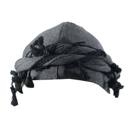 Turban for Men Vintage Twist Head Wraps Durag Satin Lined Halo Turban for Men Modal and Satin Tassels (Dark Grey)