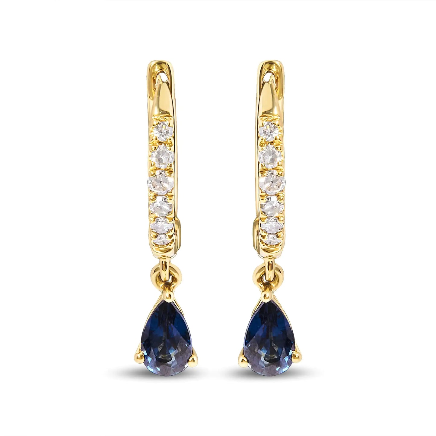 10K Gold Sapphire & Diamond Huggie Earrings