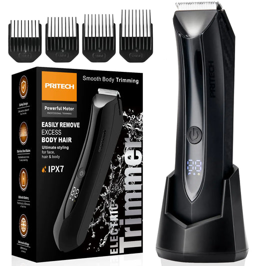 Body Hair Trimmer for Men Pubic Hair Trimmer - Wet/Dry Ball Trimmer with Ceramic Blade Rechargeable Body Groomer for Men with Standing Recharge Dock Cordless Groin Hair Trimmer for Men