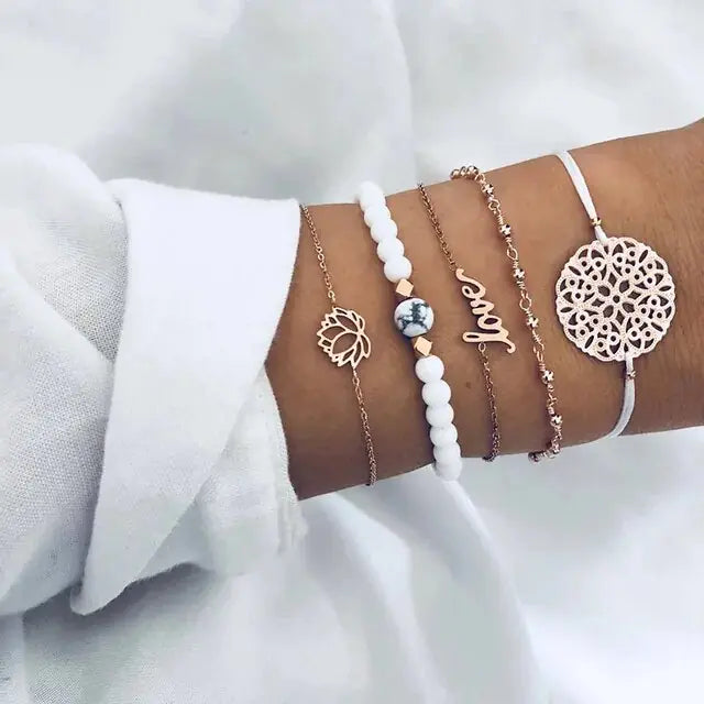 5-piece Bohemian Shell Moon Charm Bracelet Set for Women