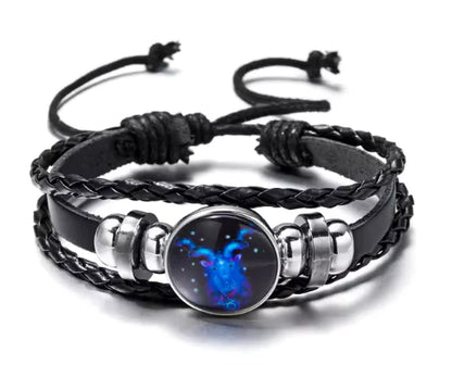 Luminous Zodiac Constellation Braided Couples Leather Bracelet for Men