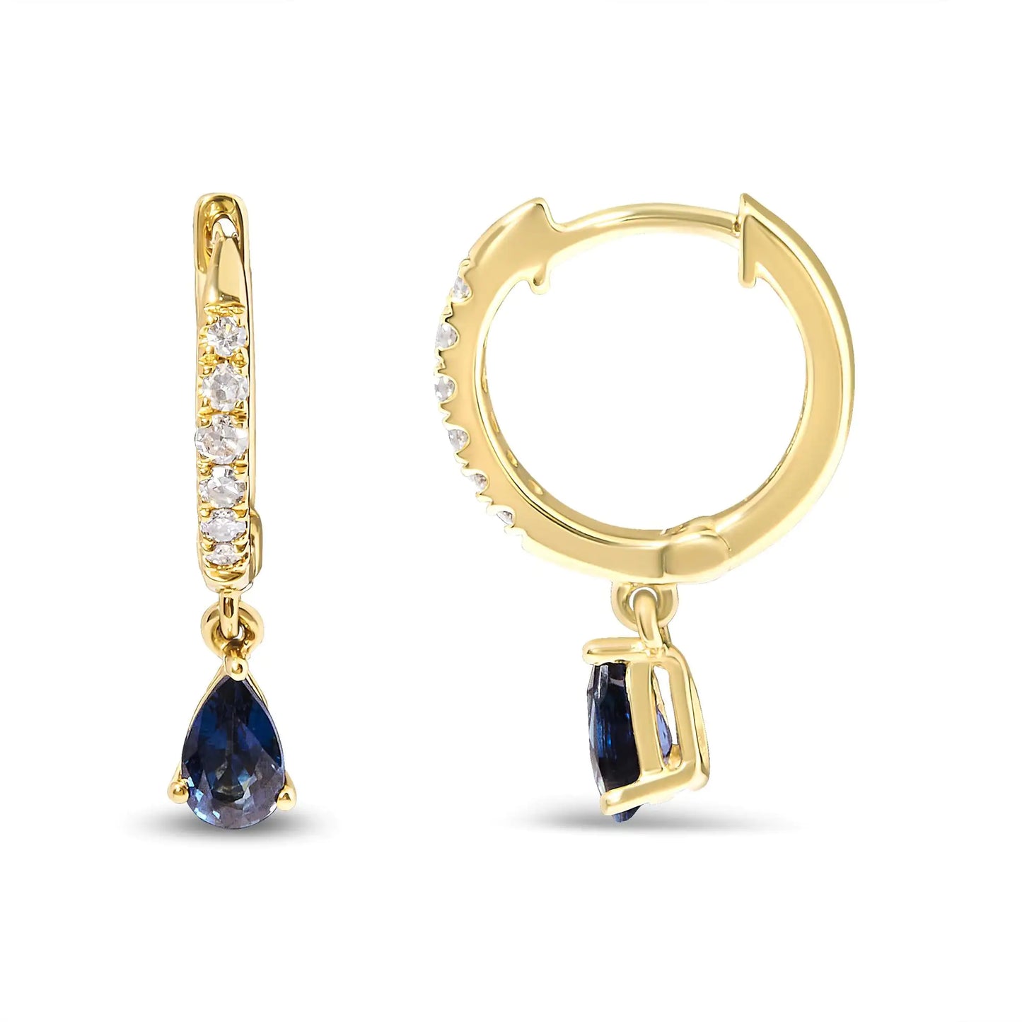 10K Gold Sapphire & Diamond Huggie Earrings