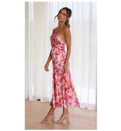 Chic Floral Asymmetrical Midi Dress