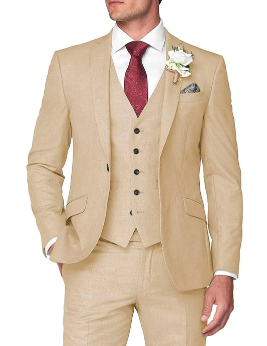 HUUTOE Mens 3 Piece Slim Fit Suits Champagne Men Wedding Business Suit 3 Piece for Men Homecoming Suits for Men l Solid Blazer Jacket