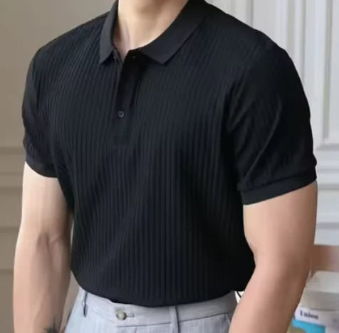 Casual Knit Ribbed Polo Shirt for Men