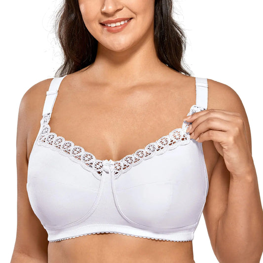 Gratlin Womens Plus Size Cotton Nursing Bra Support Wireless Breastfeeding Maternity Bras White 44B