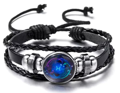 Luminous Zodiac Constellation Braided Couples Leather Bracelet for Men