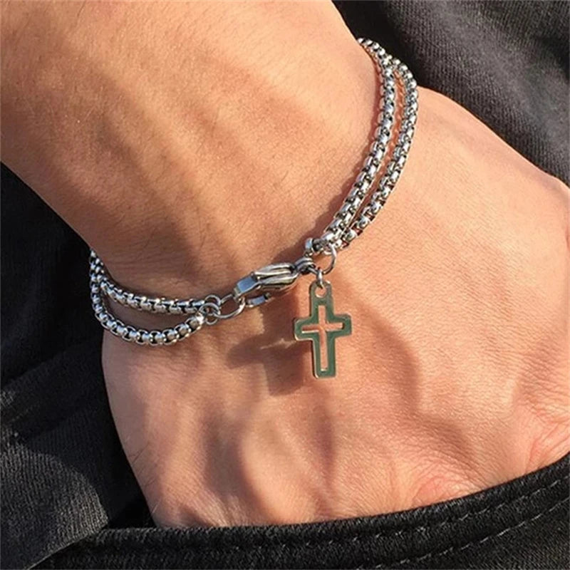 Men's Dual Chain Cross Pendant