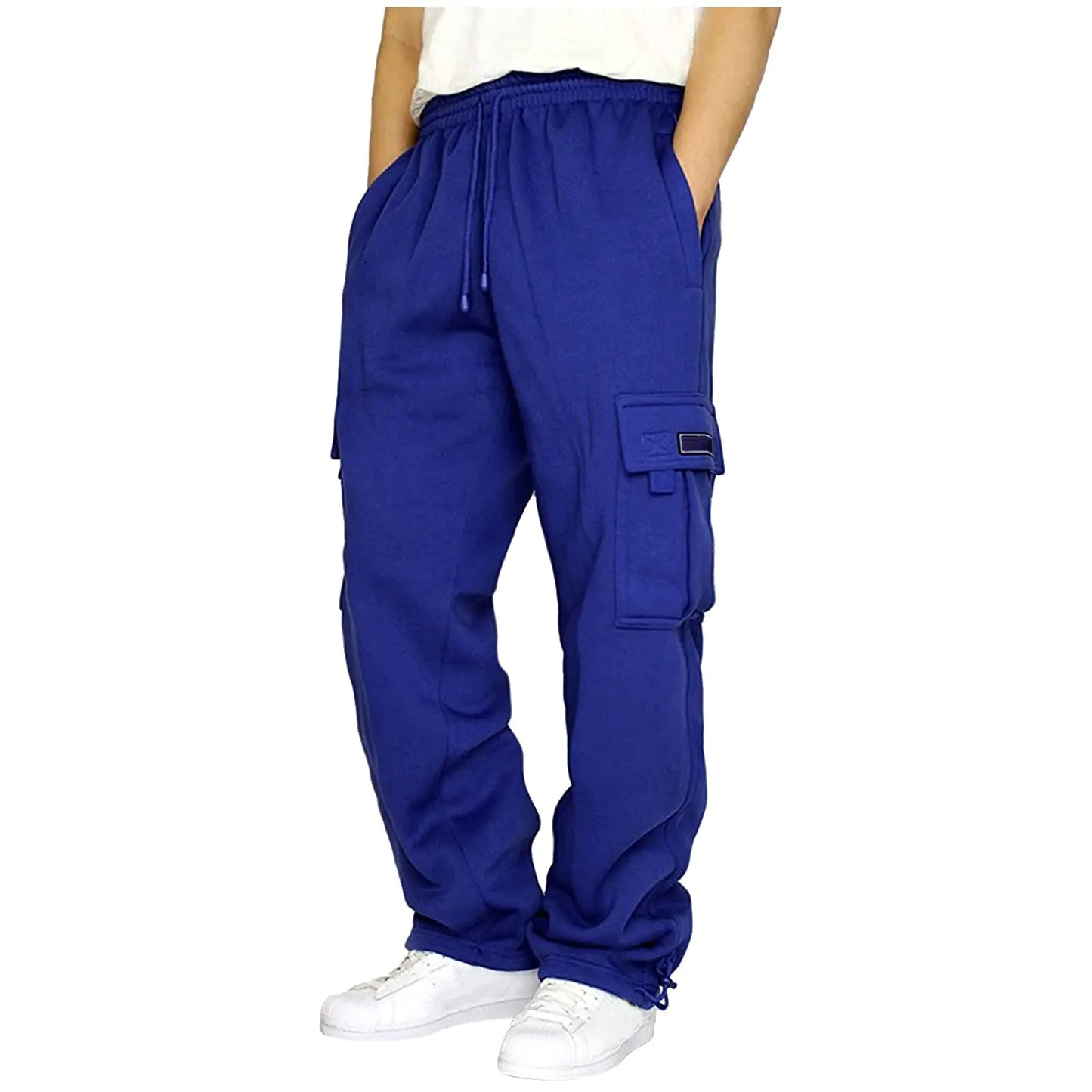 Baggy Cargo Sweatpants for Men Plus Size Drawstring Waist Joggers with Pockets Open Bottom Athletic Sweat Pants Joggers for Men Mens Sweatpants with Pockets Fleece Sweatpants Baggy Pants for Men