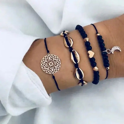 5-piece Bohemian Shell Moon Charm Bracelet Set for Women