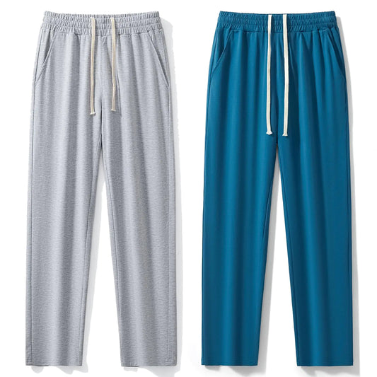 AIMPACT Mens Pajama Pants Cotton Soft Sleep Bottoms with Pockets Lounge Sleepwear PJ Pants 2 Pack(Gray+Lakeblue)