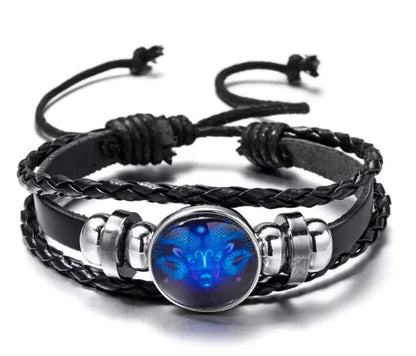 Luminous Zodiac Constellation Braided Couples Leather Bracelet for Men