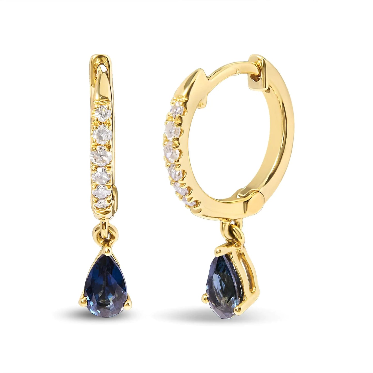 10K Gold Sapphire & Diamond Huggie Earrings