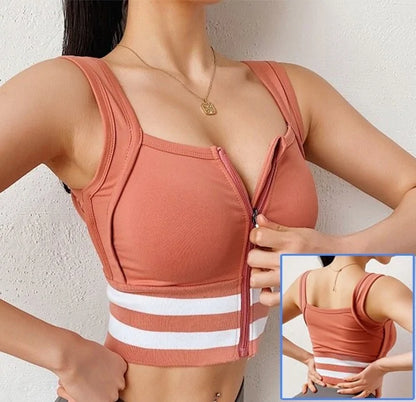 Cloud Hide Front Zipper Sports Bra - Women's Push-Up Yoga Crop Top