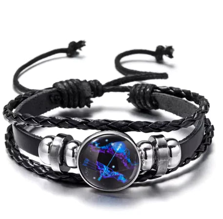 Luminous Zodiac Constellation Braided Couples Leather Bracelet for Men