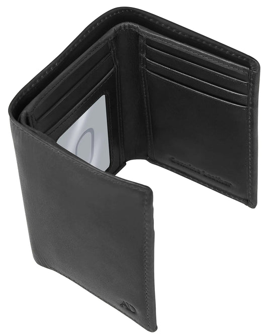 Access Denied Trifold Wallets For Men RFID - Genuine Leather Slim Mens Wallet With ID Window Front Pocket Wallet Gifts For Men