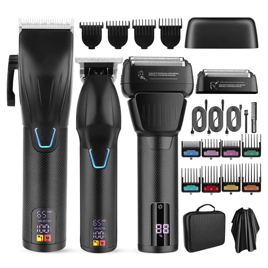 EHJYO Hair Clippers for Men Professional Professional Barber Clippers and Trimmer Set Electric Razor Foil Shavers for Men Cordless Clippers for Hair Cutting LCD Display/Travel Case Gifts for Men