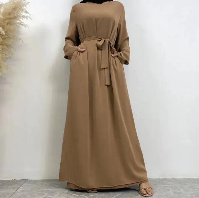 Women's Lace Up Pocket Muslim Dress