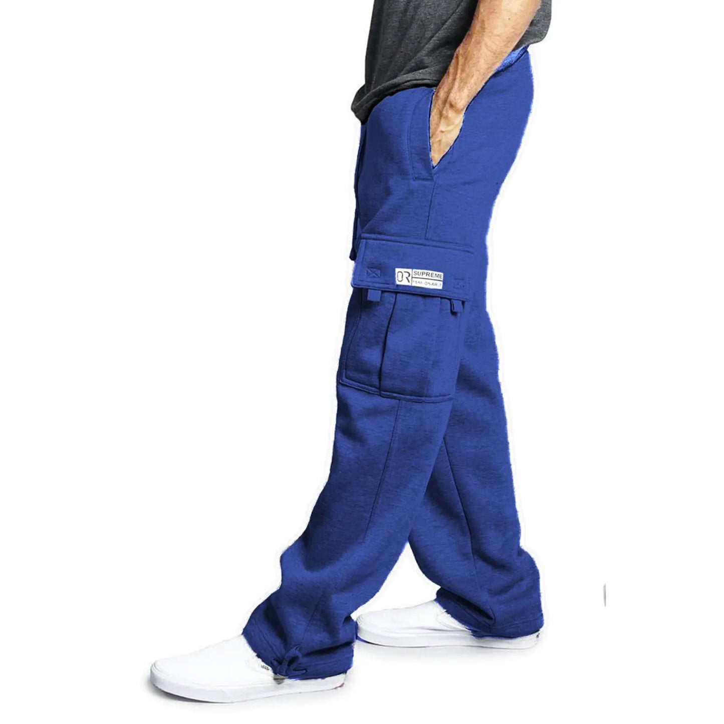 Men's Cargo Sweatpants Casual Fleece Joggers Loose Fit Open Bottom Athletic Pants for Men with Pockets Small Royalblue