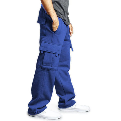 Men's Cargo Sweatpants Casual Fleece Joggers Loose Fit Open Bottom Athletic Pants for Men with Pockets Small Royalblue