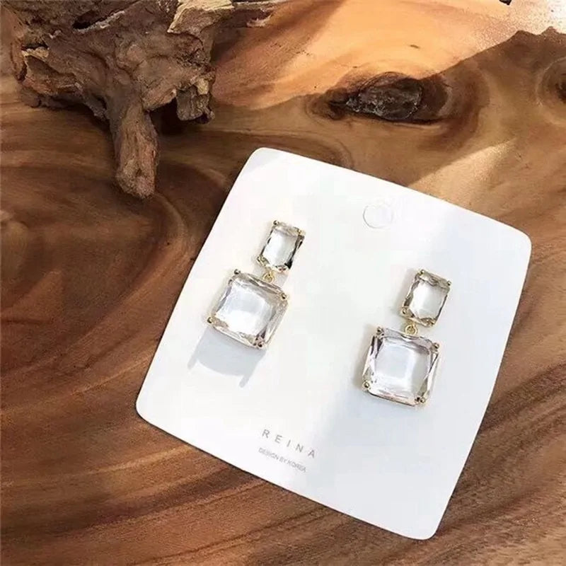 Luxury Square Crystal Dangle Earrings for Women