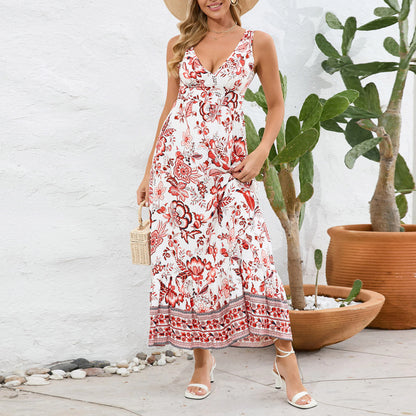 Floral V-Neck Sleeveless Maxi Dress