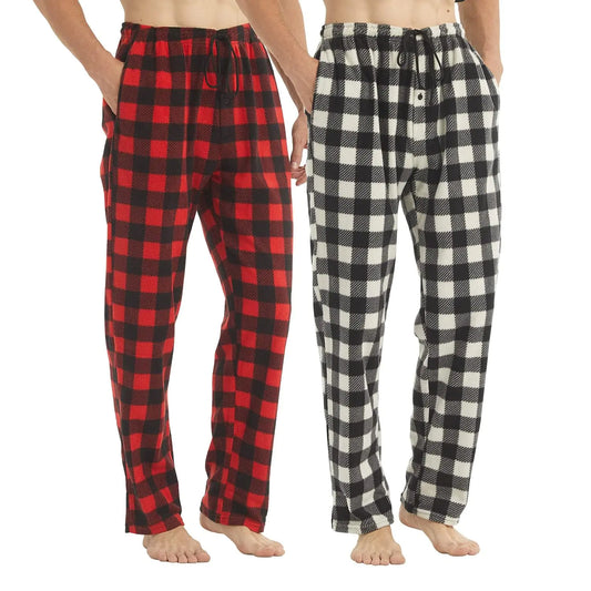 LNFINTDO Mens Pajama Pants Flannel Plaid Lounge Pants Fleece Warm Comfy Pj Bottoms Winter Sleepwear with Drawstring Pockets