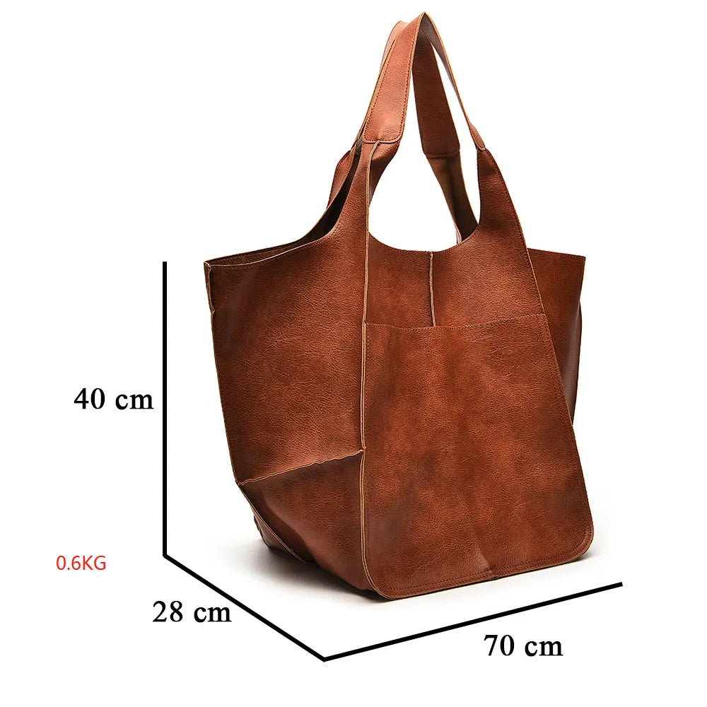 Soft Leather Large Capacity Shoulder Hand-held Tote Bag