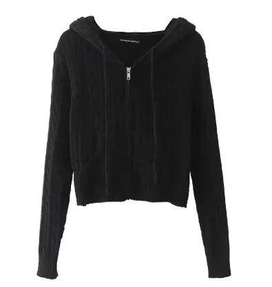 Hooded Twist Knitted Cardigan Coat For Women