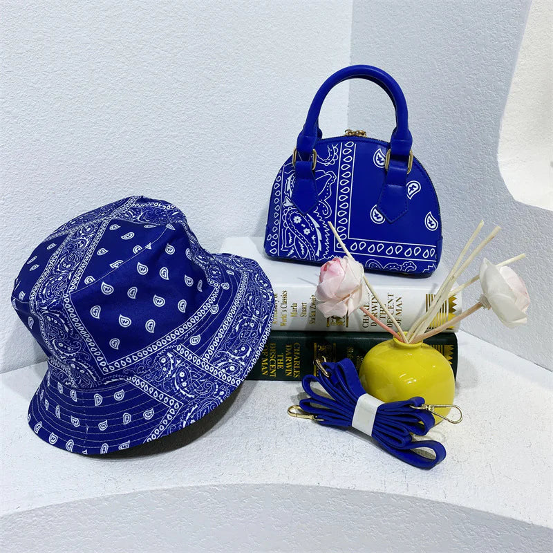 Cashew Flower Fisherman's Hat & Shell Handbag Set