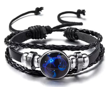 Luminous Zodiac Constellation Braided Couples Leather Bracelet for Men