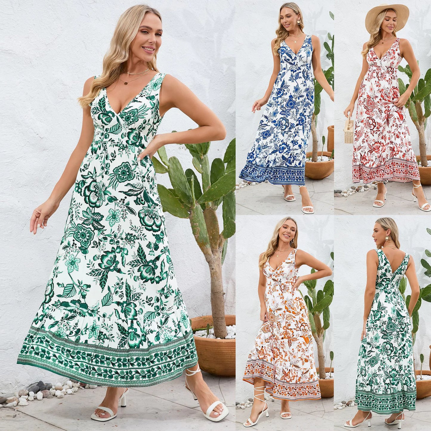 Floral V-Neck Sleeveless Maxi Dress