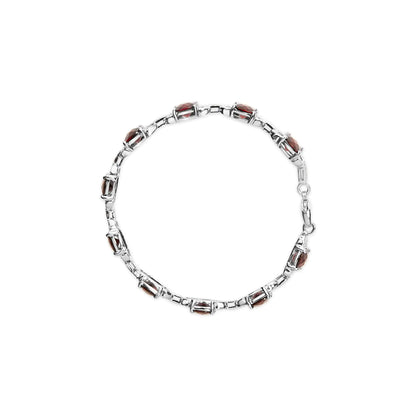 Sterling Silver Red Garnet Diamond Tennis Bracelet