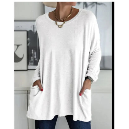 Casual Long Sleeve Round Neck Top with Pockets