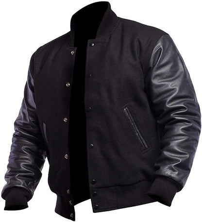 Mens Varsity Jackets - Mens Letterman Jacket - Boomer Jackets - Baseball Jacket Black