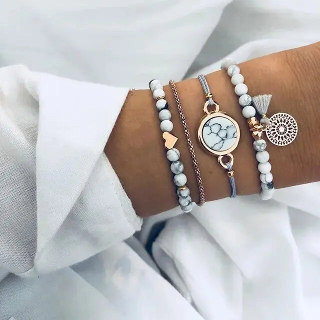 5-piece Bohemian Shell Moon Charm Bracelet Set for Women