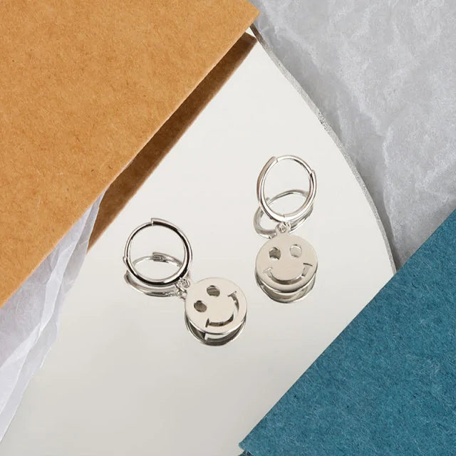 Sterling Silver Smiley Face Drop Earrings for Women