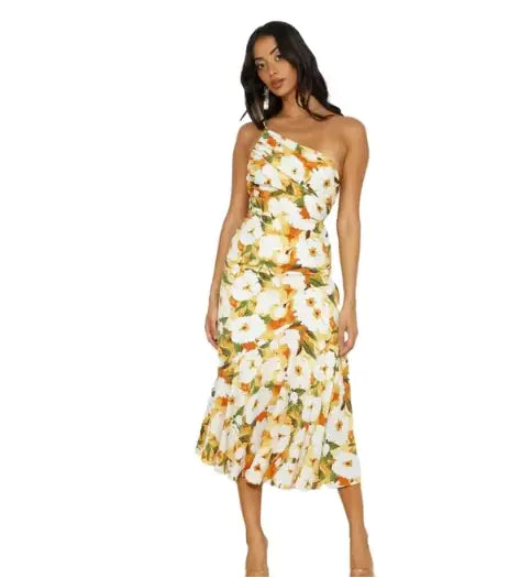 Chic Floral Asymmetrical Midi Dress